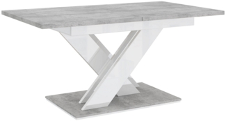 MEBLINI Esstisch Ausziehbar - 140-180x80x75cm - BRONX - Betonoptik/Weiß Hochglanz - Esszimmertisch Modern - Küchentisch - Säulentisch - Ausziehtisch - Dining Table