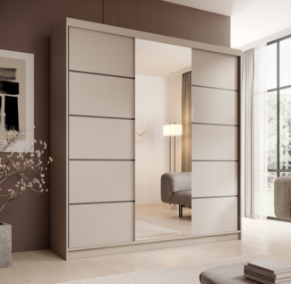 MOEBLO Schiebetürenschrank Lumis 200 (Moderner Kleiderschrank mit Spiegel für Schlafzimmer und Ankleidezimmer, 3 Schiebetüren, 11 Einlegeböden, stabile Kleiderstange, Schwebetürenschrank Schrank Garderobe Schiebtüren Schlafzimmer, Wohnzimmerschrank mit...