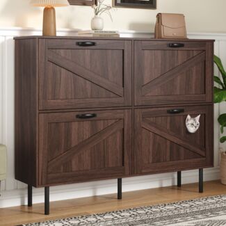 Schuhschrank B 28 x T 120 x H 92 cm in Walnussoptik mit 4 Türen & 3 Klappen