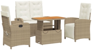 vidaXL 4-tlg. Garten-Essgruppe mit Kissen Beige Poly Rattan 3277360
