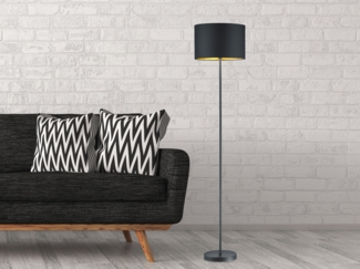 TRIO Leuchten LED Stehlampe, Dimmfunktion, LED wechselbar, Warmweiß, große Design Lampe dimmbar für Ecke, Stoff Lampen-schirm Schwarz Gold