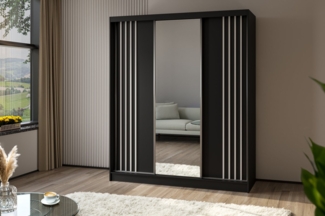 ALTDECOR Schiebetürenschrank NALLA (Kleiderschrank Garderobenschrank mit viel Stauraum, Moderner Schrank) Spiegel Spiegeltüren Lamellen Schwebetürenschrank LED Beleuchtung