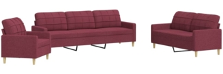vidaXL 3-tlg. Sofagarnitur Weinrot Stoff 3278293