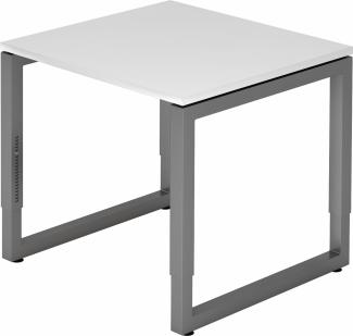 bümö höhenverstellbarer Schreibtisch R-Serie 80x80 cm in weiß, Gestell in Graphit - PC Tisch klein für's Büro manuell höhenverstellbar, Computertisch verstellbar, RS-08-W-G