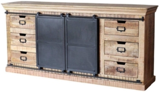 baario Sideboard XXL Sideboard SELCE 180cm, massiv Mangoholz Schiebetüren Industrial Design Anrichte