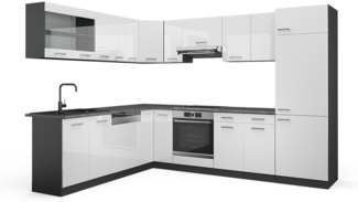Eckküche R-Line Weiß Hochglanz/Anthrazit 287 x 60 cm , AP Anthrazit Vicco