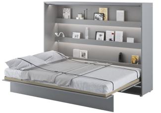 MEBLINI Schrankbett Bed Concept - BC-04 - 140x200cm Horizontal - Grau Matt mit Matratze - Wandbett mit Lattenrost - Klappbett mit Schrank - Wandklappbett - Murphy Bed - Bettschrank