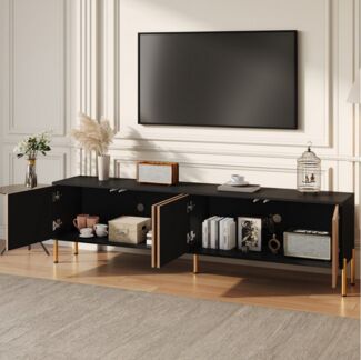 OKWISH TV-Schrank Fernsehschrank 179x35x53,5 cm mit 4 Türen und goldenen Metallbeinen (Packung, 1-St, mit 2 großen Staufächern, Kompatibel mit verschiedenen Wohnstilen) Dreidimensionale Oberfläche, Einzigartiges im Farbblock-Design