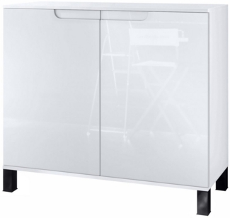 Vladon Kommode Sylt V3 (Moderner Küchenschrank, mit 2 großen Türen), Weiß matt / Weiß Hochglanz (92,5 x 84.5 x 35)
