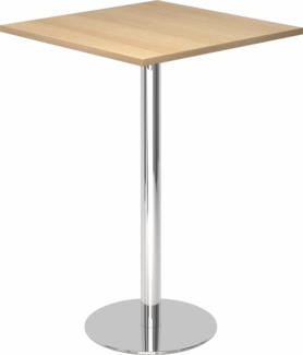 bümö Stehtisch Büro, Bistrotisch eckig 80 x 80 cm - Bartisch Eiche, Stehtisch Holz-Platte, Säule aus Metall verchromt, Buffettisch, Säulentisch, Partytisch, Thekentisch, Hochtisch, Barmöbel, STH88-E-C