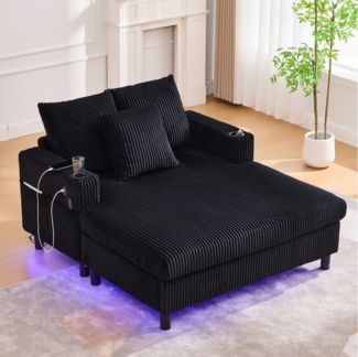 KLAM HOME Loungesofa Premium Chaiselongue mit praktischen Getränkehaltern & USB-Anschlüssen, Integrierte LED-Beleuchtung für Wohlfühlatmosphäre, für Wohnzimmer, Schlafzimmer und Wintergärten