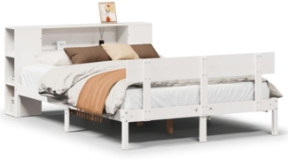 vidaXL Massivholzbett mit Regal ohne Matratze Weiß 135x190 cm Kiefer 3321769