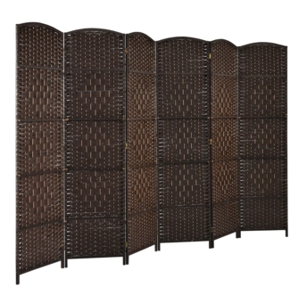 6 TLG. Trennwand mit Papierfaser & Pappelholzrahmen Klappbarer Raumteiler Paravent Braun