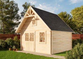 Alpholz Schwedenhaus 44 ISO Blockhaus aus Holz in Pinie Holzhaus mit 44 mm Wandstärke inklusive Schlafboden Blockbohlenhaus mit Montagematerial