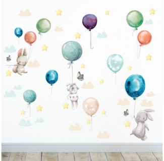 Sunnywall Wandtattoo Ballon Hasen Wandsticker Wandtattoo (3 St), konturgeschnitten