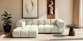 Ecksofa Designersofa BLANCHE in Stoff Puente Creme Ottomane Links