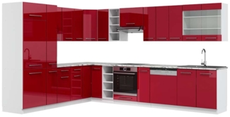 Eckküche Fame-Line Bordeaux Hochglanz/Weiß 347 x 60 cm , AP Marmor Vicco