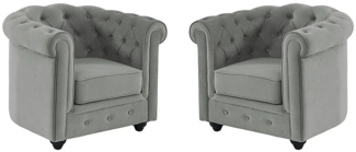 Vente-unique - Sessel 2er-Set - Samt - Hellgrau - CHESTERFIELD
