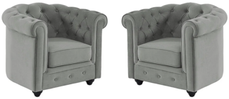 Vente-unique - Sessel 2er-Set - Samt - Hellgrau - CHESTERFIELD