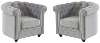 Vente-unique - Sessel 2er-Set - Samt - Hellgrau - CHESTERFIELD