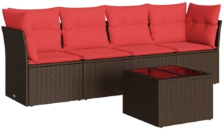 vidaXL 5-tlg. Garten-Sofagarnitur mit Kissen Braun Poly Rattan 3217244