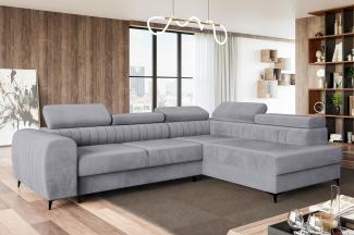 MEBLINI Schlafcouch mit Bettkasten - PORTO - 269x204x72cm Rechts - Grau Samt - Ecksofa mit Schlaffunktion - Sofa mit Relaxfunktion und Kopfstützen - Couch L-Form - Eckcouch - Wohnlandschaft