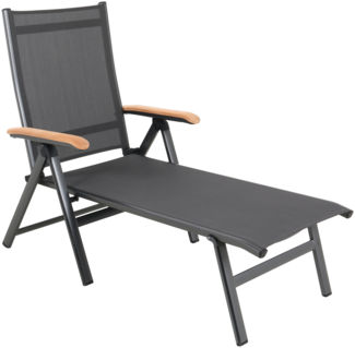 RENO Sonnenliege, Gestell: Aluminium iron grey, Armlehnen: Teak, Textil: grau