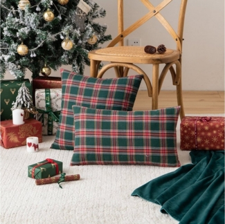 BTTO Kissenbezüge Kissenbezüge weihnachten 45x45 cm,Kariert Plaid Quadratisch Kissenhülle, (2 Stück), für Dekor Schlafzimmer Wohnzimmer Couch Büro,Weihnachten