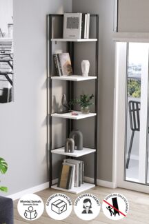 Eck-Bücherregal mit 5 Böden 42 x 28 x 180 cm Metall, Spanplatte Weiß 90742920 [en. casa]