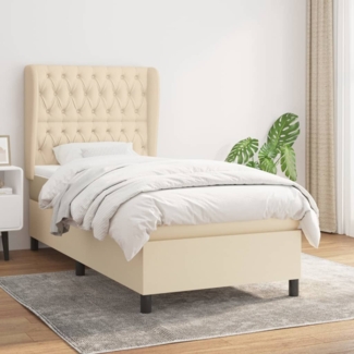 vidaXL Boxspringbett mit Matratze Creme 90x190 cm Stoff 3128170