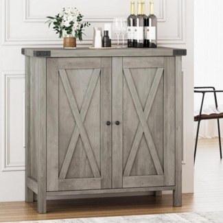 GarveeMore Beistellschrank Sideboard Küchenschrank,Aufbewahrungsschrank,Verstellbare Ablagen Sideboard Weiß Küchenschrank mit 2 Türen