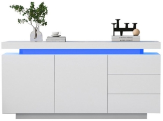 Merax Sideboard hochglanz mit LED inkl. APP, Schubkastenkommode (1 St), Lowboard Beistellschrank Anrichte mit 2 Türen & 3 Schubladen, B: 140cm