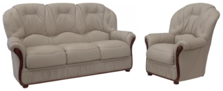 Vente-unique - Ledersofa 3-Sitzer & Ledersessel - Büffelleder - Taupe - DAPHNE