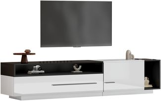 TV-Lowboard 170 x 38 x 42,5 cm aus Spanplatte, Hochglanzfront in Weiß/Schwarz mit Schublade