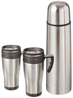 Travelling-Set „Tom“ Edelstahl doppelwandig thermoisoliert 2x Auto-Isolierbecher 1x Isolierflasche 1l