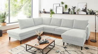 ATLANTIC home collection Wohnlandschaft Rekvik U-Form, mit Wellenunterfederung, mit Massivholzfüßen