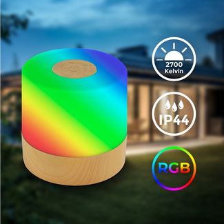 B.K.Licht - Mini RGBW LED Tischlampe kabellos IP44 mit Touch, Farbwechsel, Akku, USB-C Kabel, Nachttischlampe, Dekolampe, LED Lampe, Akku Tischleuchte, Outdoor Lampe, Kinderzimmer, 7x7 cm, Holz