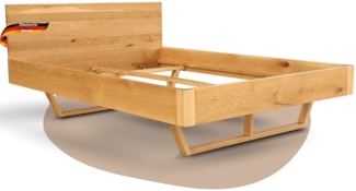 DELUKE® Massivholzbett 160x200cm KEILO - Eichenholz | Bettrahmen mit Bettkopf, Holzbett naturgeölt, Holzkufen | Bettgestell Doppelbett Futonbett