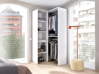 Vente-unique - FERDINAND Geschlossener und offener Kleiderschrank Holz, Platte Weiß - B 88,4 cm x H 185,5 cm x L 79,4 cm