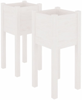 vidaXL Pflanzkübel 2 Stk. Weiß 31x31x70 cm Massivholz Kiefer 810782