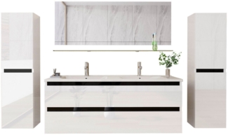 Homeline Badmöbel-Set Doppelwaschtisch Dennis New -D-4-xH doppelwaschtisch mit unterschrank, (7-St)