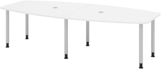 bümö Konferenztisch oval 280x130 cm großer Besprechungstisch in weiß, Besprechungstisch mit Gestell in silber, Meetingtisch für 10 Personen, XXL-Tisch für Besprechungsraum & Meeting, KT28C-W-S
