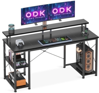 ODK Gaming Schreibtisch Schwarz mit Monitorständer und Regal 120x50 cm