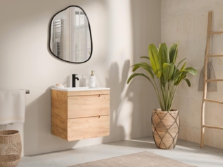 Vente-unique - Waschbeckenunterschrank hängend mit Einbauwaschbecken - Holzfarben - 60 cm - ARUBA