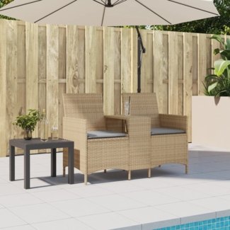 vidaXL Gartensofa 2-Sitzer mit Tisch und Kissen Beige Poly Rattan 4003887