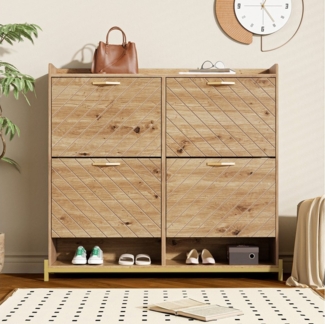 Ulife Schuhschrank 4-türiger Schuhkommode, modernes Schuhregal in Holzoptik Platzsparend, für Eingangsbereich, 108,5 x 24 x 100 cm