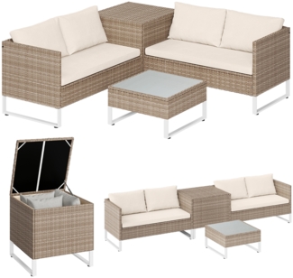 STEELSØN 'Alniyat' Polyrattan-Metall Sitzgruppe, 2 Sofa, Tisch, Aufbewahrungsbox, beige