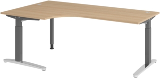 bümö Eckschreibtisch höhenverstellbar 200x120 cm in Eiche, Metallgestell in graphit/alu - Schreibtisch groß, Bürotisch höhenverstellbarer, Büroschreibtisch & Computertisch PC Tisch Büro, X82-E-GC