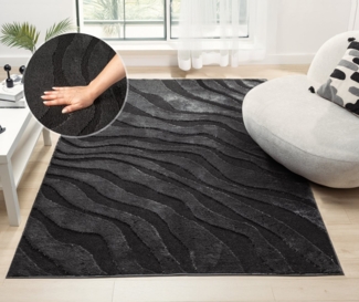 OTTO home Teppich Benia, Hoch-Tief-Struktur, rechteckig, Höhe: 19 mm, Wellen-Design, leichter Glanz, modern, Wohnzimmer, Schlafzimmer