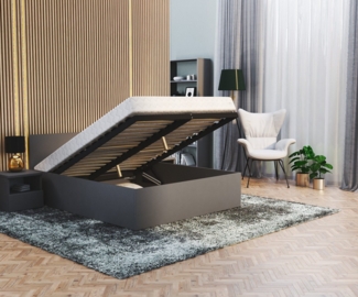 FDM Stauraumbett Bettgestell Bettrahmen Doppelbett 120x200, 140x200, 160x200, 180x200 cm (MADE IN EU - Elternbett Doppelbett Gästebett Bett, optional mit Matratze + inklusive Lattenrost), Metallrahmen mit hydraulischer Klappfunktion